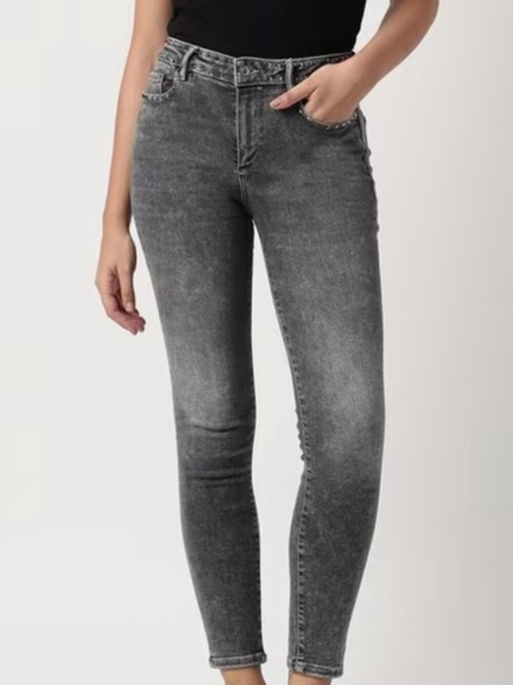 ALL SAINTS Miller Skinny Jeans, studded acid wash, size 30